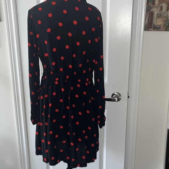 GANNI Twist-Front Shirtdress Barra Black/Red Polka Dot Print Crepe Size 38 - Picture 8 of 9